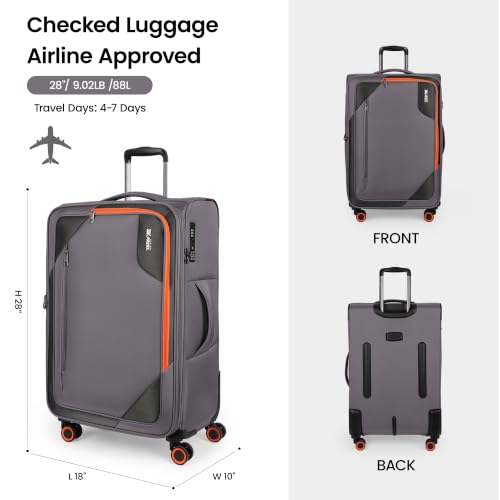 28'' Luggage with Spinner Wheels,Checked Softside Luggage - color: Grey, size: Checked-Large 28-Inch