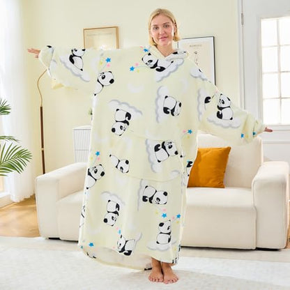 Moinlizy Oversized Wearable Blanket Hoodie for Women Men - color: White Panda