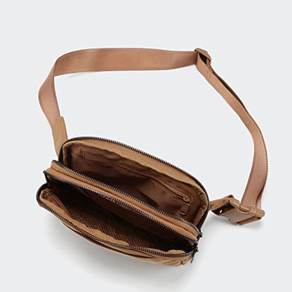 Pander Nylon Fanny Pack Belt Bag for Women with 5 Zipper Pockets - color: Caramel Burnt