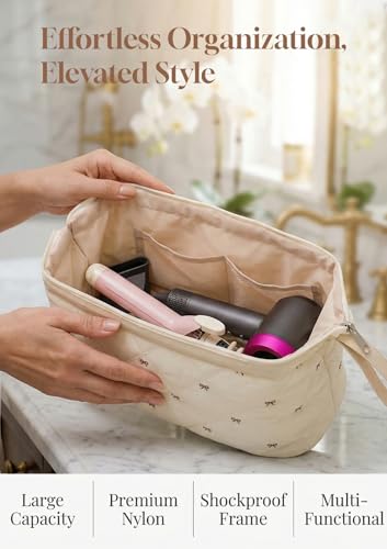 TeeYee Hair Tools 다이슨 에어랩 퀼트 세면도구 가방용 여행 가방, 베이지보우 - color: 베이지보우