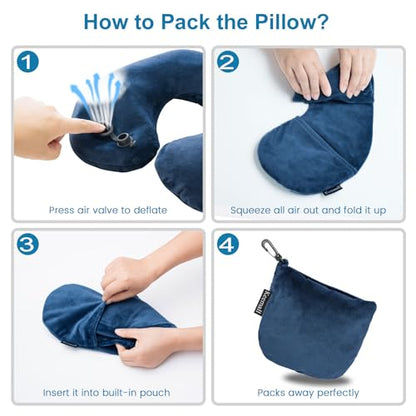 Keemall Inflatable Neck & Shoulder Travel Pillow for Airplane Naps - color: Deep Blue, size: Medium
