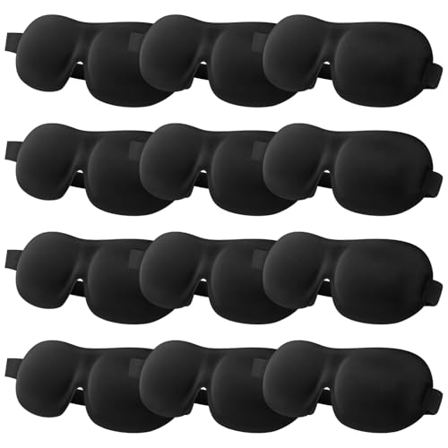 12 PCS 3D Blackout Sleep Masks, 3D Eye Mask, Lightweight Knitted Fabric Sleeping Blindfold with Zero-Pressure Eye Space, Adjustable Elastic Strap, Eye Cover for Men Women Travel Side Sleepers