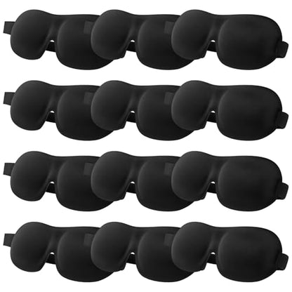 12 PCS 3D Blackout Sleep Masks, 3D Eye Mask, Lightweight Knitted Fabric Sleeping Blindfold with Zero-Pressure Eye Space, Adjustable Elastic Strap, Eye Cover for Men Women Travel Side Sleepers