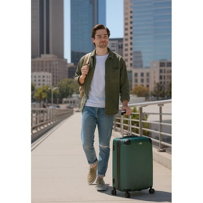 World Traveler Dejuno 콘월 경량 하드사이드 스피너 수하물, 초록색., Dejuno 콘월 경량 하드사이드 스피너 캐리어 - color: 초록색., size: Medium Checked