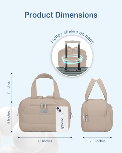 TOPDesign Travel Toiletry Bag, Puffer Makeup Organizer with Compartments - color: Camel