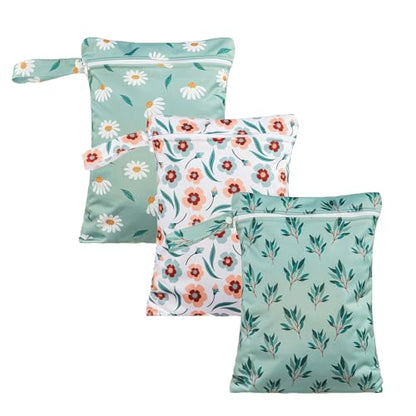 Happy Flute 3 Set Wet Bag Storage Bag Zipper Waterproof Washable for Baby - color: Daisy