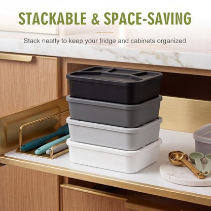 Ziliny 4 Pcs Silicone Bento Box Reusable Lunch Container Smooth Leak Proof Lunch Box Rectangle Bento Boxes for Adult Work Travel Food Meal Compartment Storage (Modern Monochrome) - color: Modern Monochrome