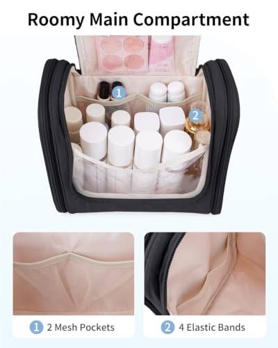Narwey Hanging Toiletry Bag for Women, Quilted Travel Cosmetic Makeup Bag - color: Black