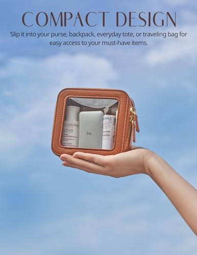 Popvibe Clear Makeup Case Toiletry Bag Travel Medium Clear Cosmetic Bag with Zipper, Make Up Bag Organizer Traveling TSA Approved Transparent Bag Car for Essentials, Mini & Medium, Brown - color: Brown, style: Mini & Medium