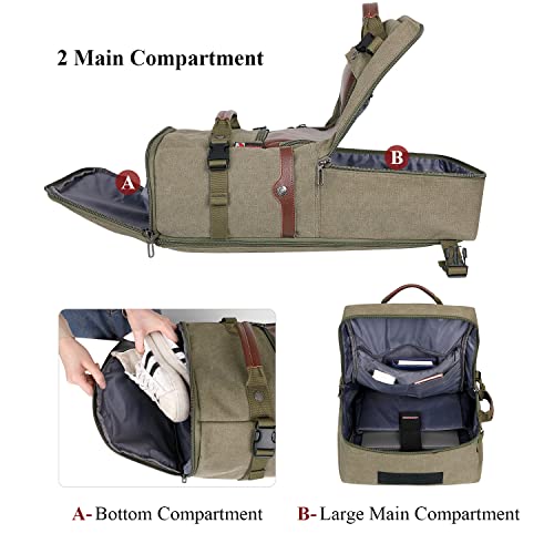 WITZMAN Travel Backpack for Men Large Convertible Duffel Bag Fits 16 Inch - color: 22 Inch Army Green