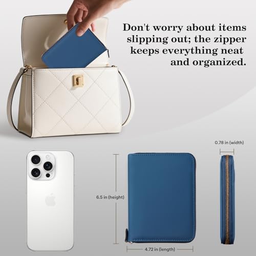 CoBak Passport Holder Cover with Safe Zipper Closure - color: Dark Blue