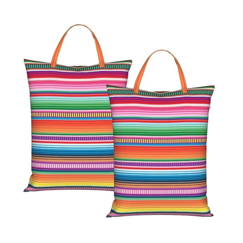 "Mexican Blanket Serape Stripe pattern colorful 2-Pack Travel Laundry Bags for Dirty Clothes- Large Waterproof Laundry Tote, Wet & Dry Use, Reusable Foldable Carry Handles for Vacation, Gym & Dorm" - color: Mexican Blanket Serape Stripe Pattern Colorful