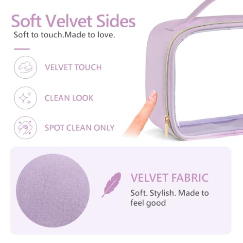 PACKISM Clear Makeup Bag Travel - Velvet Side TSA Approved Toiletry Bag - color: 01 Purple, size: Full Vacation (Mixed Sizes)