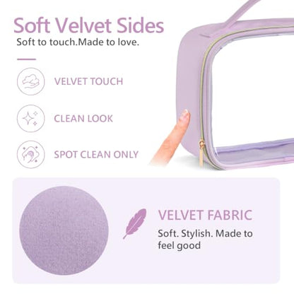 PACKISM Clear Makeup Bag Travel - Velvet Side TSA Approved Toiletry Bag - color: 01 Purple, size: Full Vacation (Mixed Sizes)