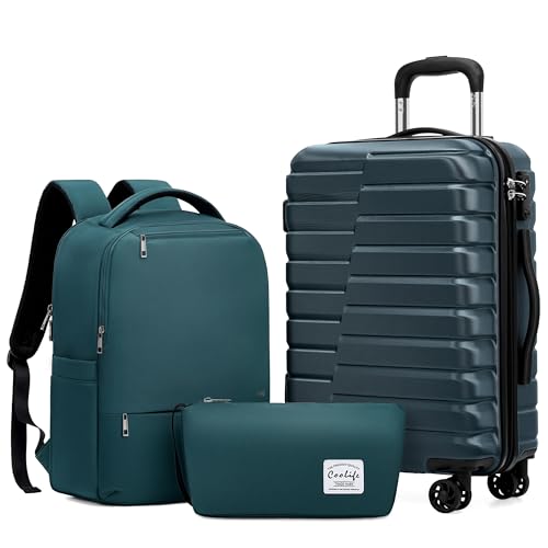 Coolife Lightweight Luggage with TSA Lock,3 Piece Set Teal Blue - color: Teal Blue, size: 3 Piece Set (Backpack/TB/20in)