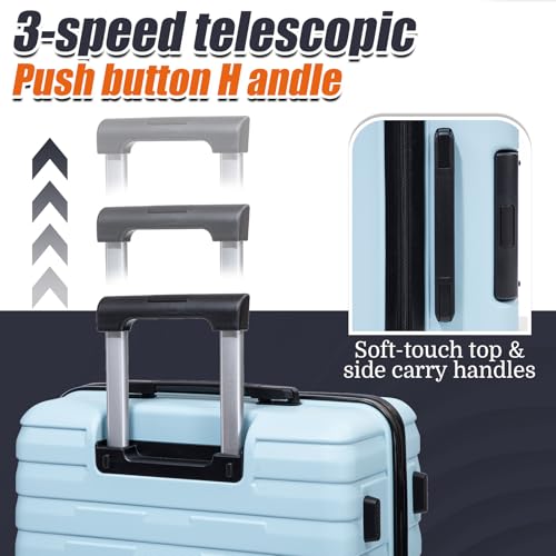 Cosbarn Luggage Sets Hardshell 5 Piece Durable Suitcases with Wheels - color: SkyBlue