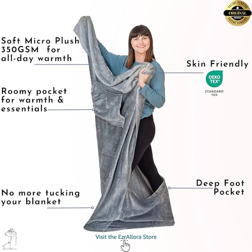 Original Patented Foot Pocket Blanket, Fleece Lightweight (Grey, Giant) - color: Silver Grey, size: Oversized