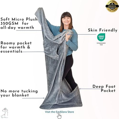 Original Patented Foot Pocket Blanket, Fleece Lightweight (Grey, Giant) - color: Silver Grey, size: Oversized