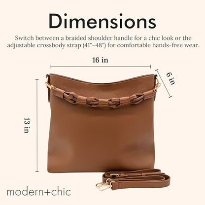 Modern+Chic Sawyer Convertible Slouchy Tote or Crossbody Shoulder Bag, Slouchy Purses for Women, Removeable Adjustable Strap - color: Saddle