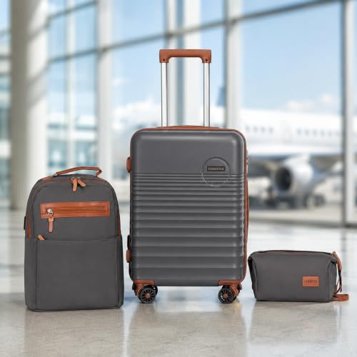 Carry On Luggage 22x14x9 Airline Approved Suitcase with Wheels, 3 Piece - color: Grey, size: 3 Piece Sets (20/BP/TB)