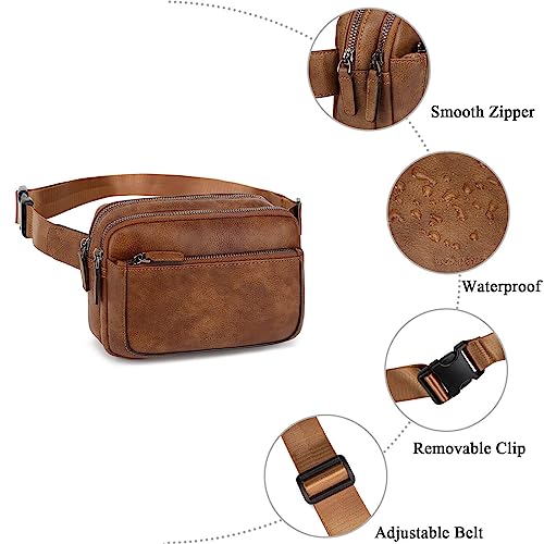 Fanny Packs for Women, Large Vegan Leather Waterproof Belt Bag, Brown - color: Brown
