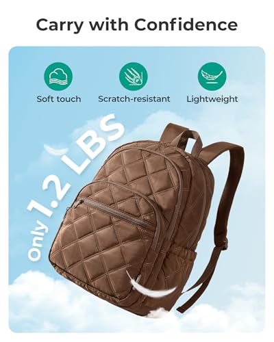 BAGSMART College Laptop Backpack,Cute Travel Backpack for Women,Quilted Computer Bookbag - color: 17-coffee Brown
