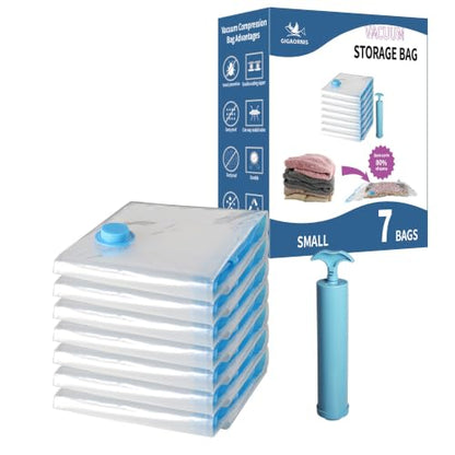 Vacuum Storage Bags 7 Pack Small for Travel Clothing with Hand Pump - size: 7-Small