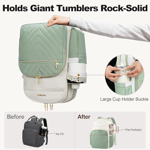 VANKEAN 15.6 Inch Laptop Backpack for Women Large Capacity - color: Beige Light Green, size: 15.6 Inch