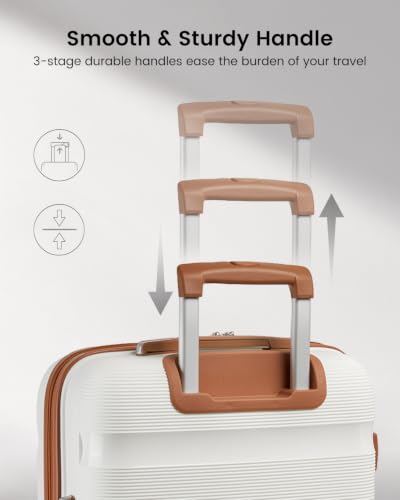 Kono 24 Inch Hard Shell PP Luggage, 4 Spinner Wheels Suitcase, White - color: Cream White, size: Checked-medium 24-inch