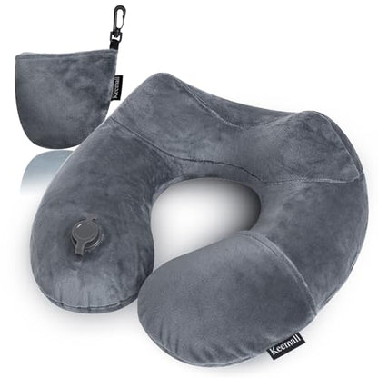 Keemall Inflatable Neck & Shoulder Travel Pillow for Airplane Naps - color: Black Gray, size: Medium