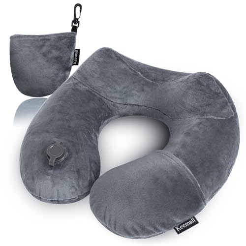Keemall Inflatable Neck & Shoulder Travel Pillow for Airplane Naps - color: Black Gray, size: Medium