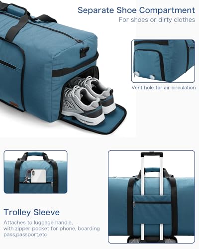 100L Large Waterproof Foldable Travel Duffle Bag with Shoe Compartment - color: Light Blue, size: 100L