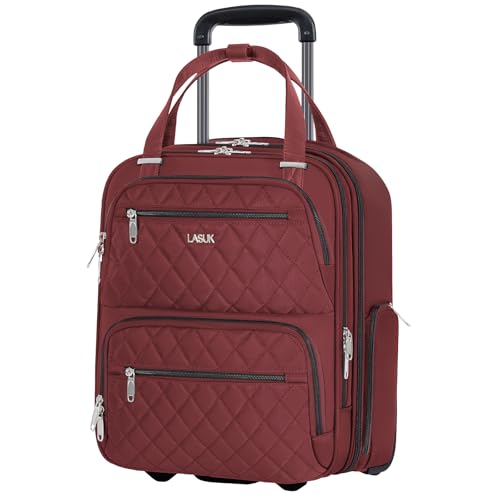 Underseat Carry On Luggage with Wheels, Burgundy, 17" - color: Burgundy