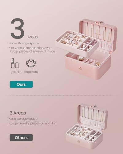 SONGMICS Travel Jewelry Organizer, 2-Layer Portable Jewelry Box Case - color: Jelly Pink