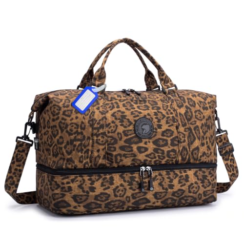 Travel Duffel Bag 18x14x8 Personal Item Bag with Shoe Compartment - color: Brown