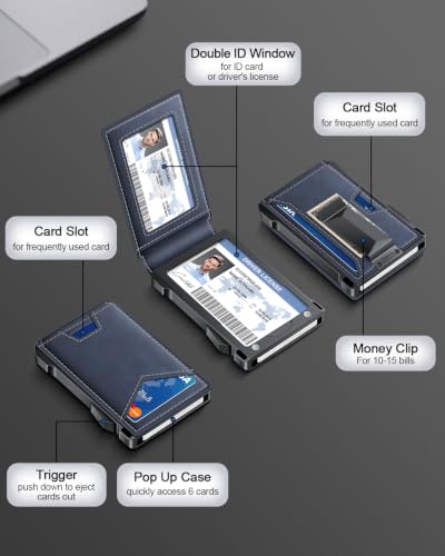 Wallet for Men RFID Wallet with 2 ID Windows & Money Clip, Slim Card Holder - color: Navy