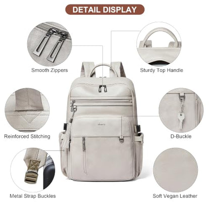 Shrrie 17 Inch Leather Laptop Backpack for Women with Giant Tumbler Holders - color: Ash Gray