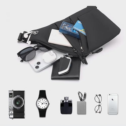 Anti Theft Crossbody Bags for Women Men, Multi-Pocket Shoulder Bag, Slim Sling Bags with 2 RFID Blocking Card - color: Left Shoulder-black