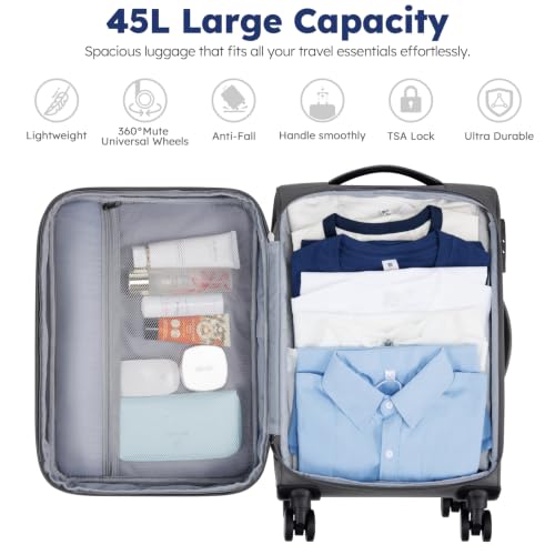 Softside Expandable Carry On Luggage, 20in Carry on Suitcase with Wheels - color: Grey
