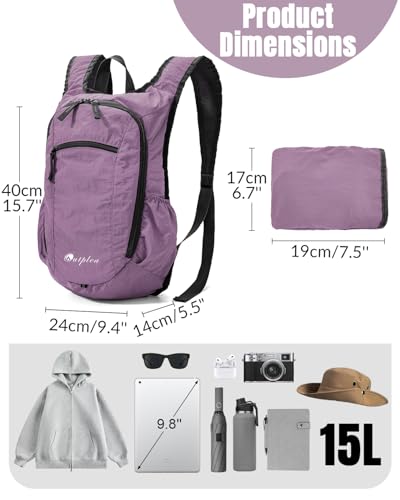 Small Foldable Hiking Backpack for Women Men, 15L Ultralight Collapsible Daypack for Traveling Outdoor Daily, Purple - color: Purple