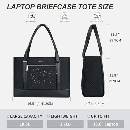 EMPSIGN Laptop Tote Bag for Women 16 Inch, Quilted Black - color: Quilted Black