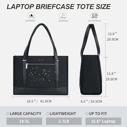 EMPSIGN Laptop Tote Bag for Women 16 Inch, Quilted Black - color: Quilted Black