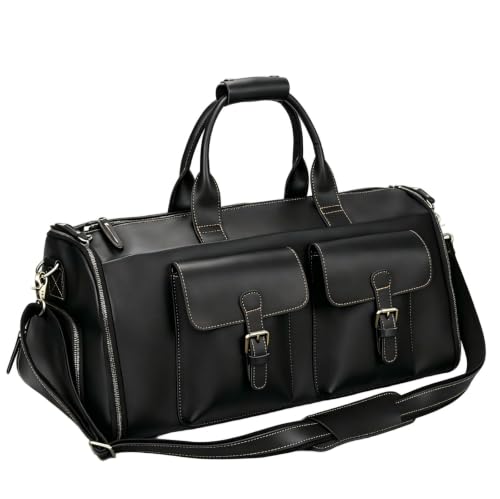Carry On Garment Bag, Convertible Garment Bag Full Grain Leather Garment Bags for Travel with Shoe Pouch, 2 in 1 Hanging Suitcase Suit Travel Bags for Men，Black - color: black