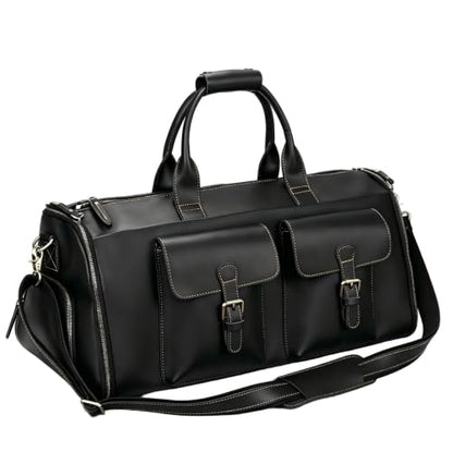 Carry On Garment Bag, Convertible Garment Bag Full Grain Leather Garment Bags for Travel with Shoe Pouch, 2 in 1 Hanging Suitcase Suit Travel Bags for Men，Black - color: black