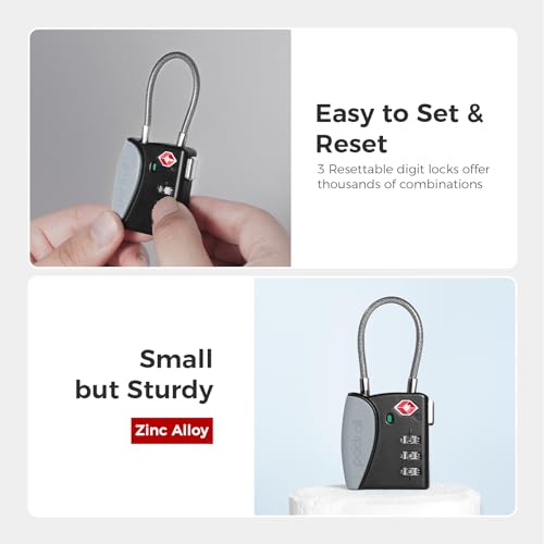 pack all TSA Approved Travel Luggage Locks, Resettable 3-Digit Code - color: Gray, size: 4 Pack
