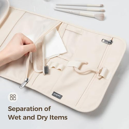 pack all Hanging Travel Toiletry Bag, Compact Size, Coated Knitted Fabric - color: Beige