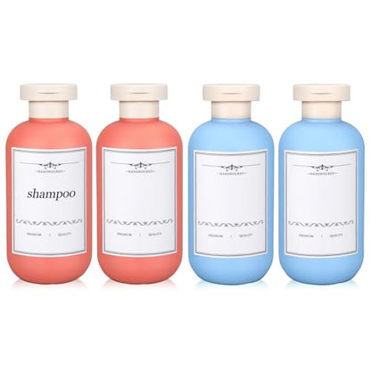 4 PACK 6.8 oz Plastic Travel Shampoo Bottles, Refillable Flip Cap Squeeze Bottles for Toiletries, Large Leakage-proof Travel Shampoo and Conditioner Container - color: Orange+Light Blue