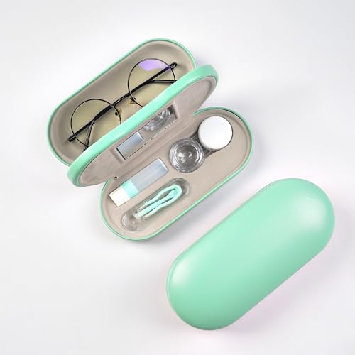 Eyeglass Case Double Sided Travel Size Portable Contact Lens Box 2 in 1 - color: E-Green-2