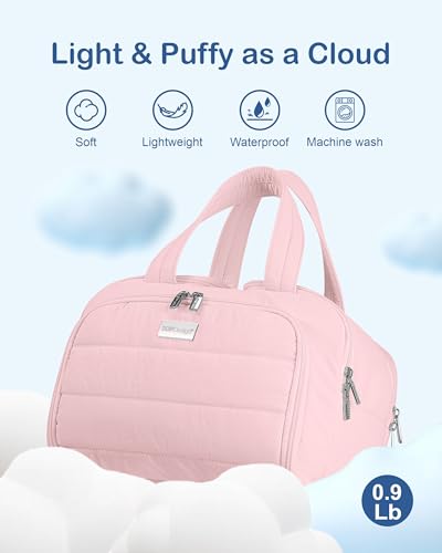 TOPDesign Travel Toiletry Bag, Puffer Makeup Organizer with Compartments - color: Baby Pink