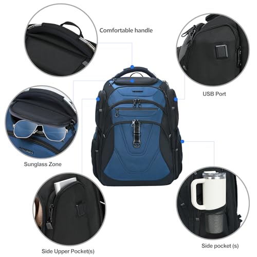KROSER Travel Laptop Backpack 18.4 Inch XXXL Computer Backpack for Men - color: Black/Haze Blue, size: 18.4 inch